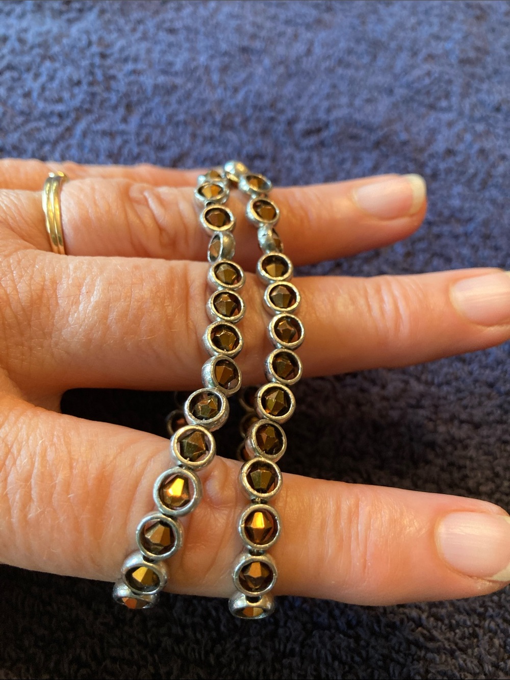 Double Strand Rootbeer Faceted Beaded Bracelet Magnetic Closure